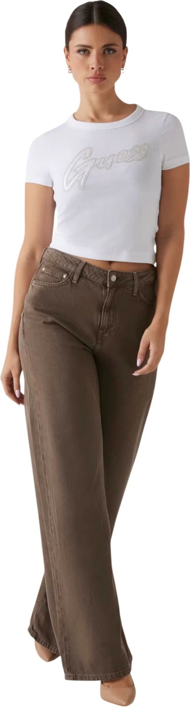 Maicë për femra Guess SS CN RIB LOGO TEE W5RI68 KA0H1, e bardhë [Madhësia: L]