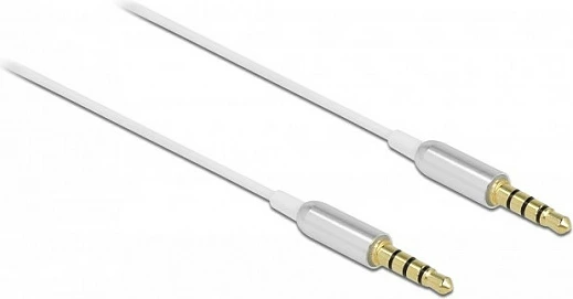 Kablë audio DeLOCK 3.5mm 4-pin (TRRS) mashkull-në-mashkull, ultra slim, 0.5m, e bardhë
