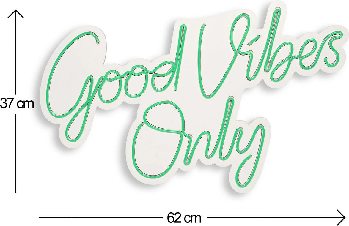 Dekor dritash LED plastike, Good Vibes Only, ngjyrë e gjelbër