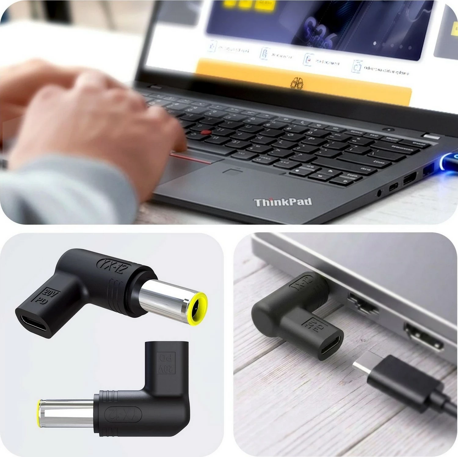 Adapter rryme laptopi 3MK HARDY 65W për IBM/Lenovo, USB-C/DC, i zi