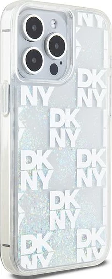 Mbështjellës DKNY Liquid Glitter Multilogo për iPhone 15 Pro Max, Bardhë