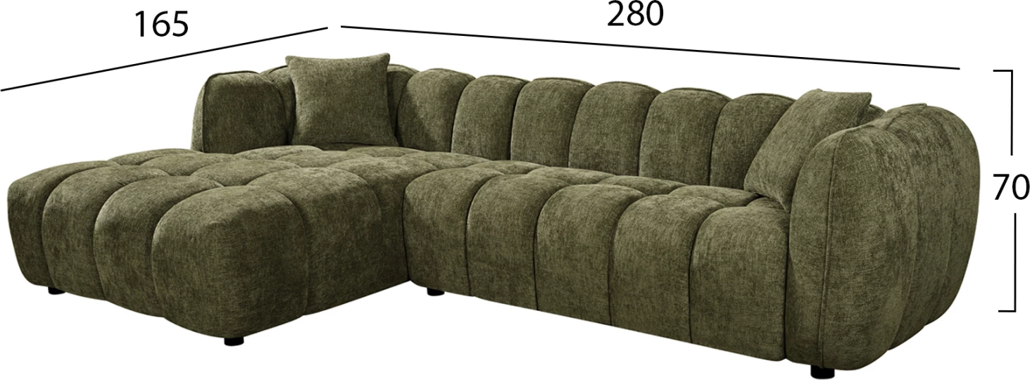 Këndore e majtë LYKKE, material jeshil, FH3326.03L, 280x89-165(chaise)x70cm