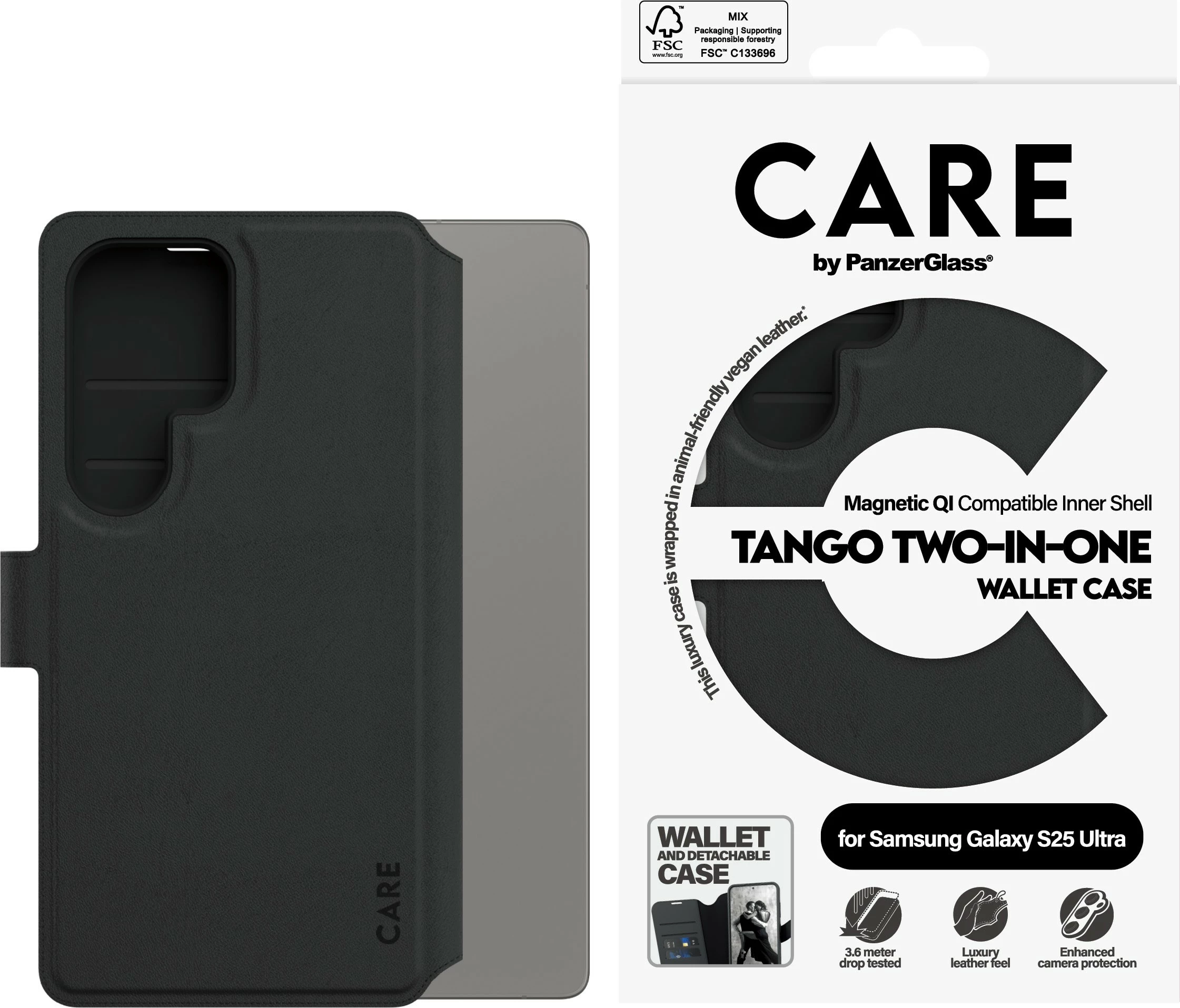 Mbështjellës PanzerGlass CARE Feature Case Tango 2-in-1, për Galaxy S25 Ultra, i zi