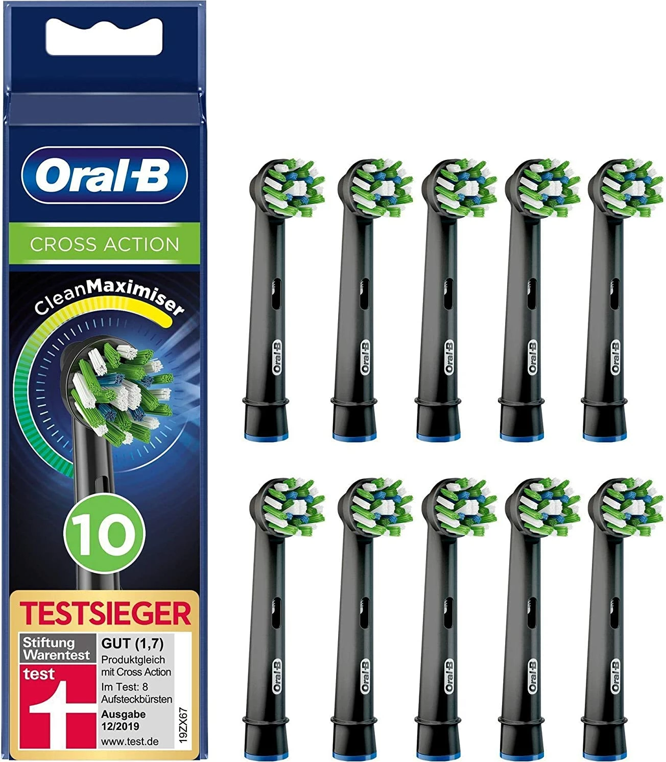 Koka zëvendësuese për furçë dhëmbësh elektrike Oral-B CrossAction CleanMaximizer, 10 copë, e zezë