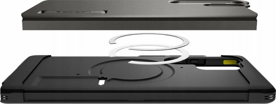 Mbështjellës Spigen Tough Armor MagSafe për Samsung Galaxy S25 Ultra, me mbajtëse, gunmetal gri