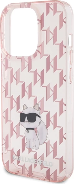 Mbështjellës, Karl Lagerfeld, Monogram Choupette, për iPhone 15 Pro Max, hardcase TPU/PC, rozë