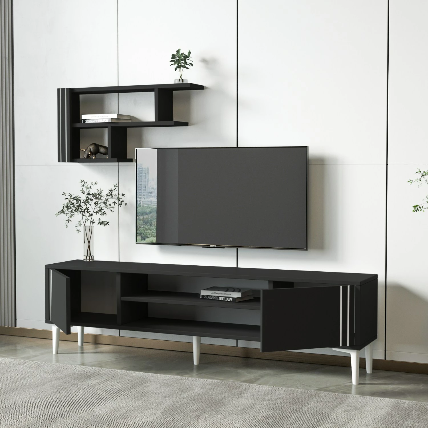 Set TV Skye Decor, ngjyrë antracit, me raft muri