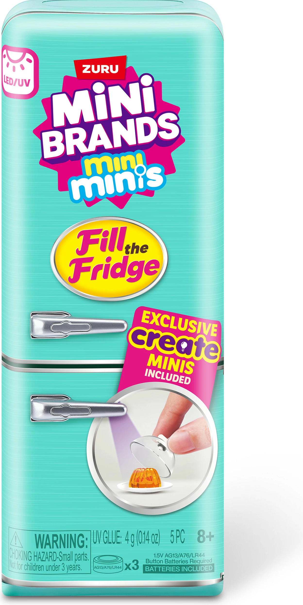 Set lodrash frigorifer mini ZURU Mini Brands Fill The Fridge, me dritë UV, 3 bateri, shumëngjyrësh