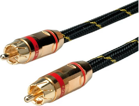 Kabëll RCA (Cinch) ROLINE 2.5m, kontakte të arta, i blinduar, kuq/zi-ari