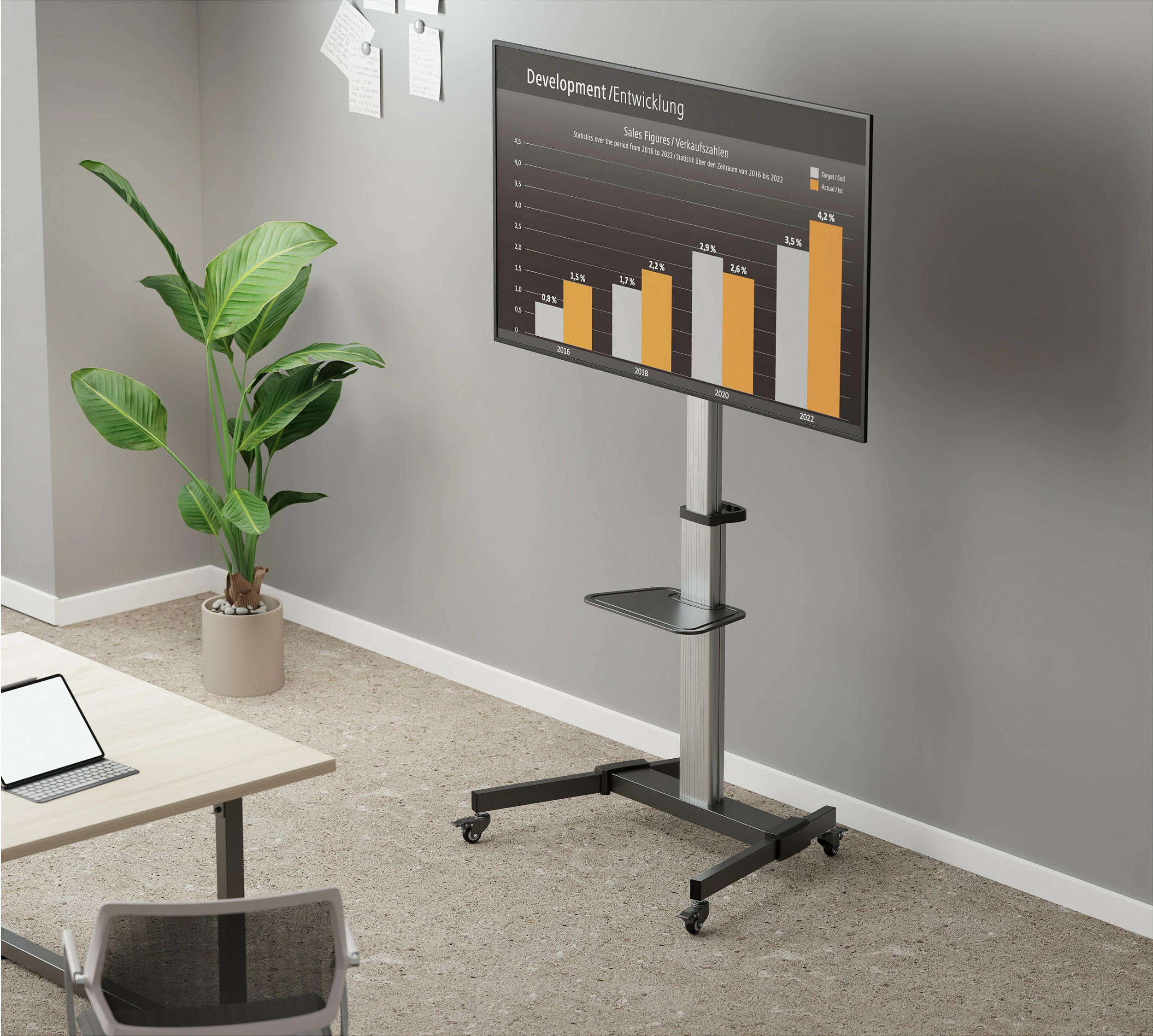 Mbajtës TV në dysheme EQUIP 650630, 37–86 inç, VESA 600x400, 50 kg, argjend