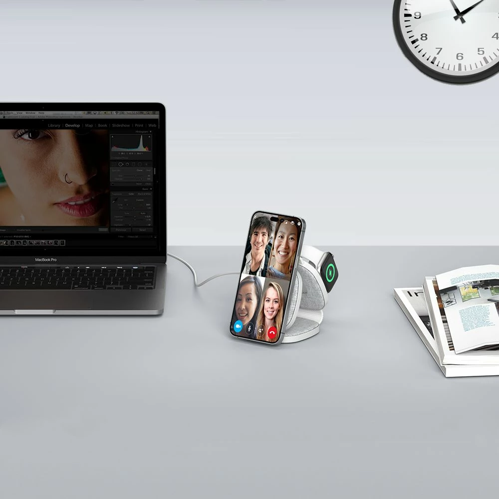 Karikues wireless 3-në-1 Tech-Protect QI15W-A32 me MagSafe, për iPhone/Apple Watch/AirPods, Gri