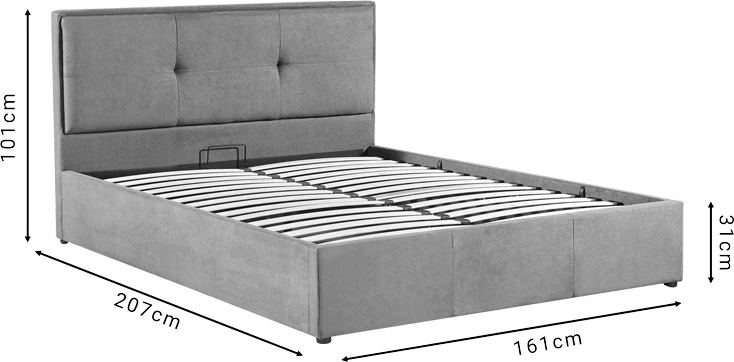 Krevat dopio Sonnie me hapësirë për depo, material stof, ngjyrë gri e errët, 150x200cm