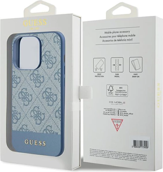 Mbështjellës Guess 4G Stripe për iPhone 15 Pro Max, Blu