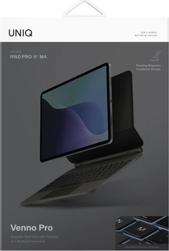 Mbështjellës magnetik me tastierë UNIQ Venno Pro për iPad Pro 11" (2024/2025), i zi, set me kabllo USB-C