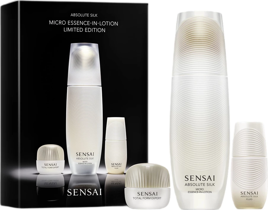 Set për kujdes të lëkurës Sensai Absolute Silk Micro Essence-In-Lotion 125ml + Hydrating Emulsion 16ml + Expert Cream Face Cream 9ml për femra