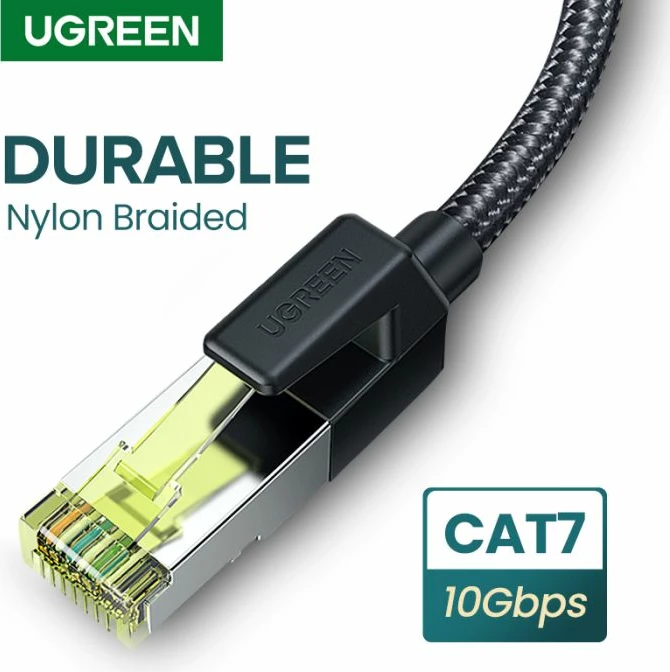 Kabllo Ethernet UGREEN Cat7 F/FTP 10Gbps 600MHz RJ45 5m e zezë