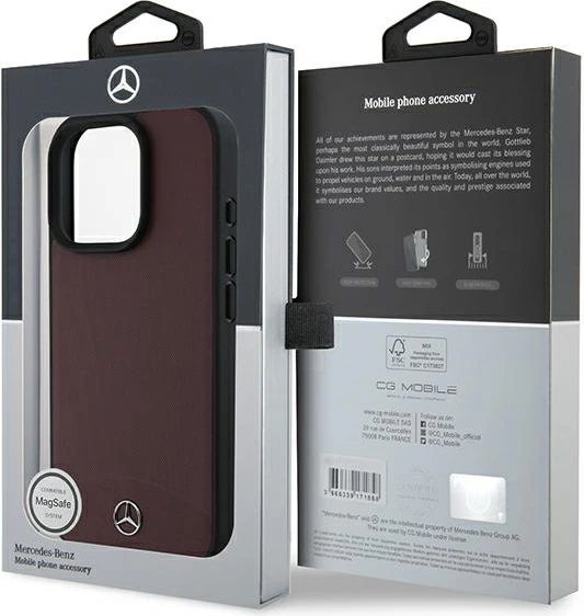 Mbështjellës Mercedes për iPhone 16 Pro Max, lëkurë teksturë & plain, MagSafe, kuq