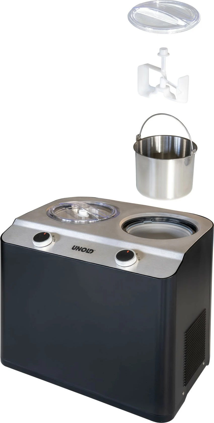 Aparat akullore UNOLD Doppio, 2.4L, 2 tasa, kompresor, inox, e zezë