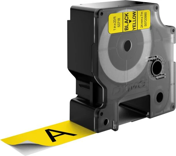 Shirit etiketash Dymo D1 53718 (S0720980), 24mm x 7m, verdhë/zi