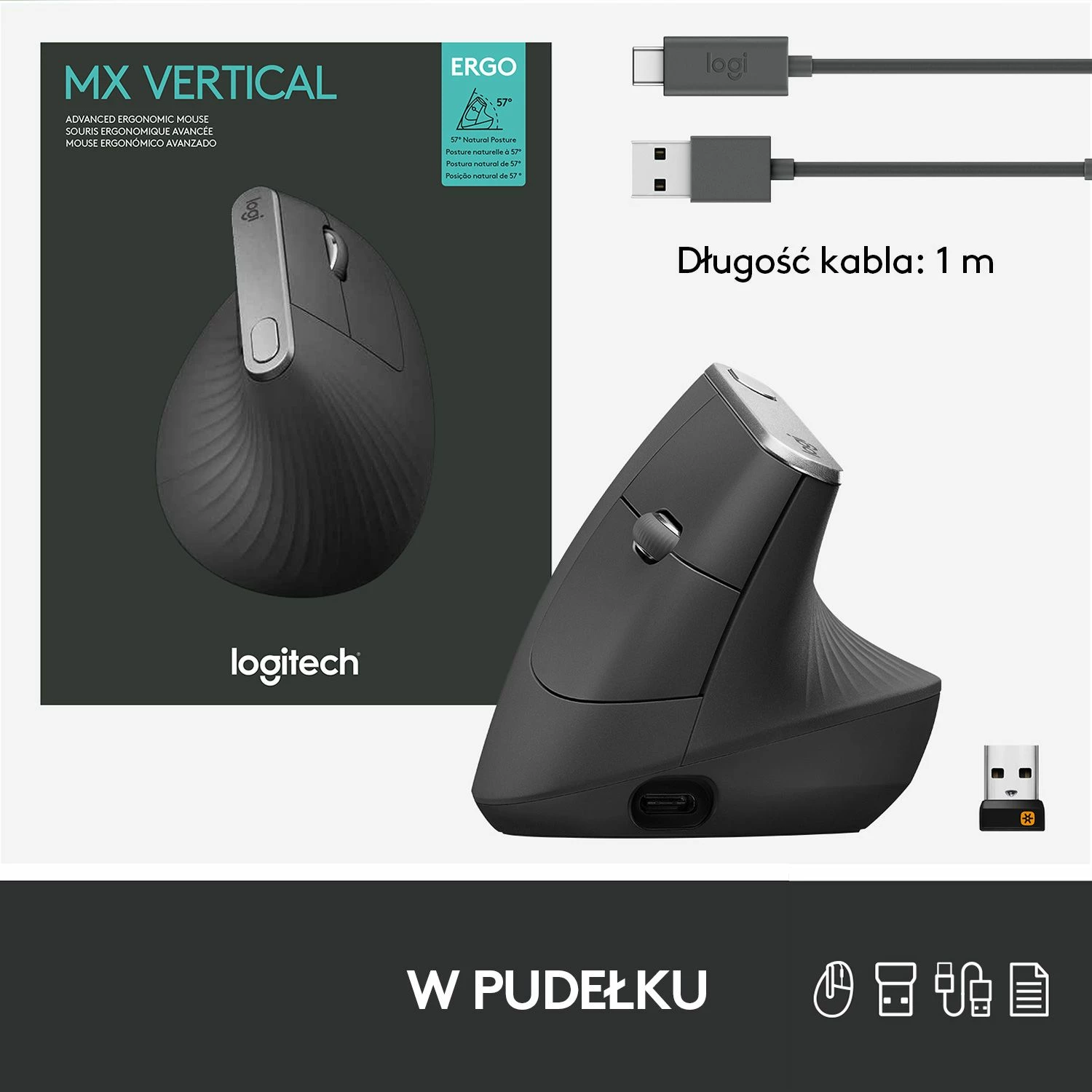 Maus Logitech MX Vertical 910-005448 ergonomik wireless 4000 DPI, e zezë