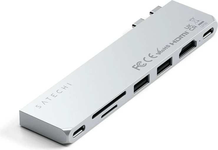 Adapter Hub USB-C Satechi Pro Hub Slim ST-HUCPHSS, HDMI, 2x USB-A, SD/microSD, argjendtë