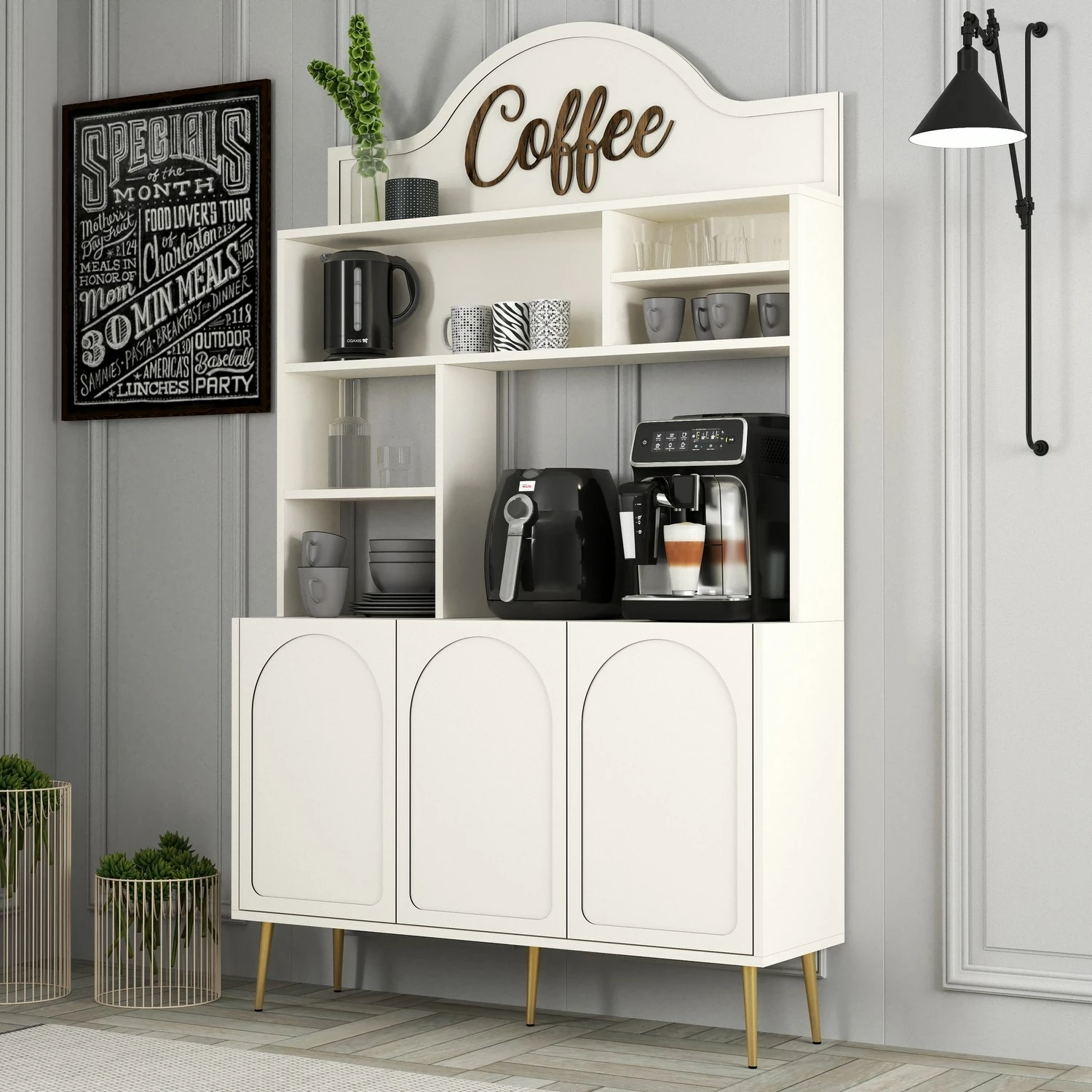Dollap për kafe-bar, ngjyrë krem dhe ari, Lyon 120