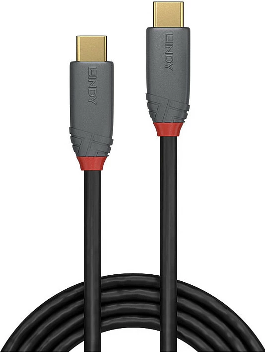 Kabllo USB-C LINDY Anthra Line 1.5m, 20Gbps, 5A PD 100W, DP Alt Mode 4K@60Hz, Zi/Gri