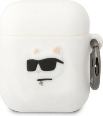 Mbështjellës Karl Lagerfeld KLA2RUNCHH për AirPods 1/2, silikon, Choupette Head 3D, i bardhë