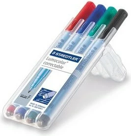 Set markerash Staedtler Lumocolor correctable 305, 4 copa, fine/medium, 0.6 mm, ngjyra të përziera