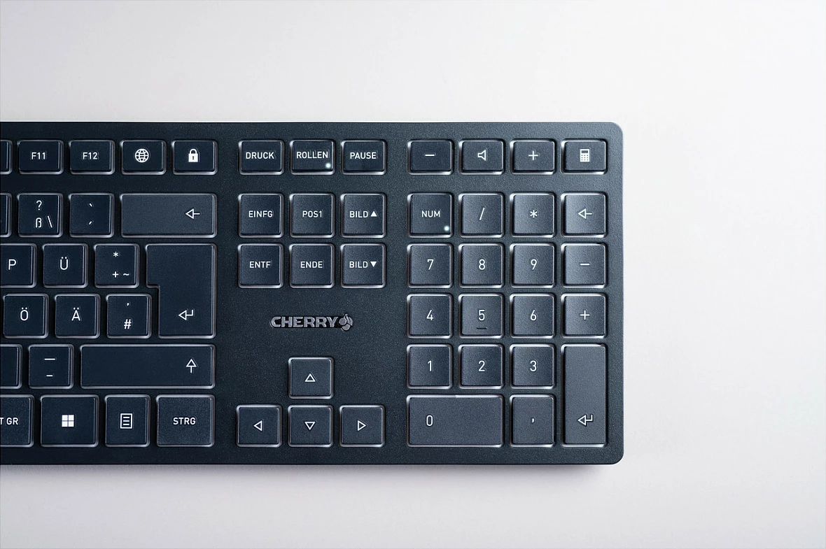 Tastierë Cherry KW 9100 SLIM, wireless RF + Bluetooth, QWERTZ (CH), me numpad, e zezë