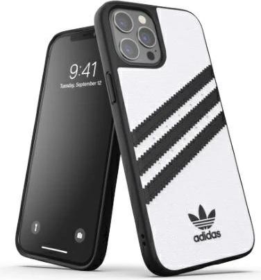 Mbështjellës Adidas OR Moulded Case PU për iPhone 12 Pro Max, Bardhë/Zi