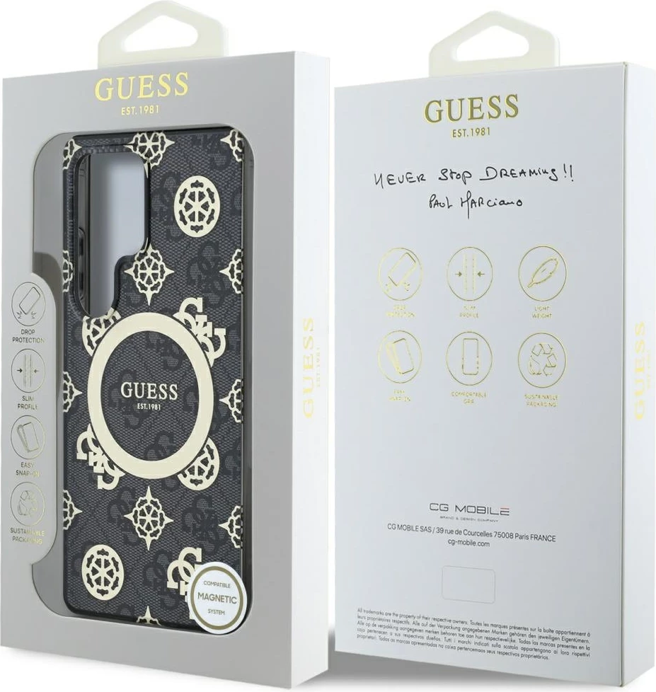 Mbështjellës Guess për Samsung Galaxy S25 Ultra, MagSafe, Peony Pattern, i zi