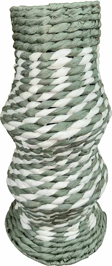 Vazo Kea me kapak, letër e thurur, natyrale, e bardhë, mente, 12x12x35cm