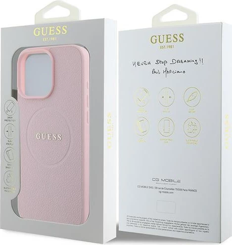 Mbështjellës Guess Grained Gold Ring MagSafe për iPhone 15 Pro Max, Rozë