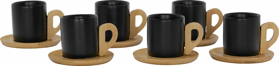 Set filxhanësh espresso Nordic, 6 copë, porcelan i zi, bambu natyral, 29x21x7cm