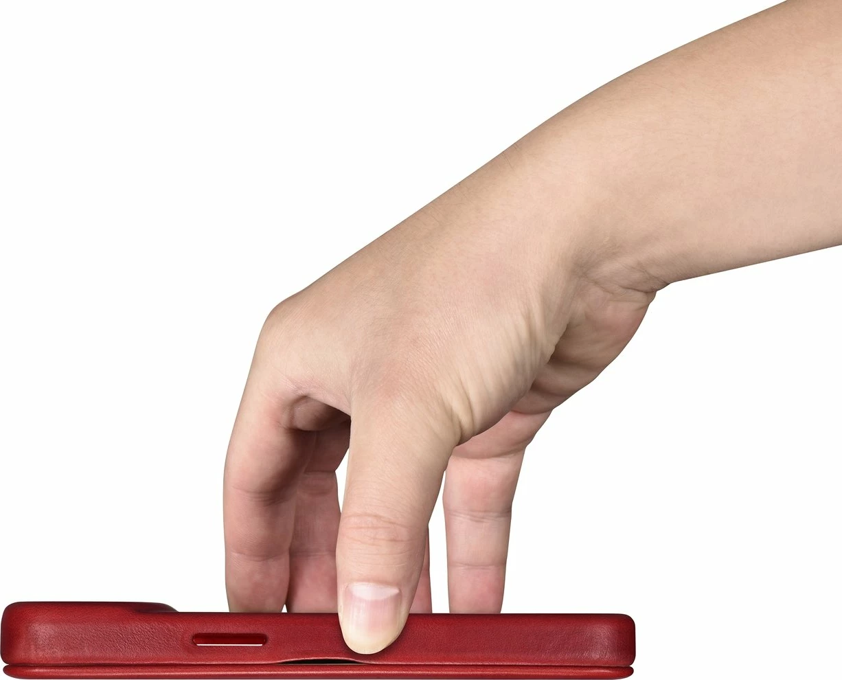 Mbështjellës iCarer Oil Wax Premium Leather Folio për iPhone 14 Plus, MagSafe, Kuq