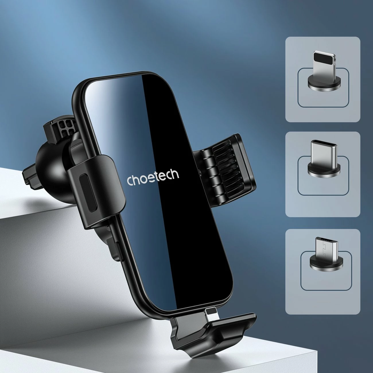 Mbajtës me karikues wireless Choetech T201-F për veturë, me koka magnetike, Zi