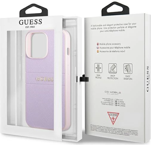 Mbështjellës Guess GUHCP13LPSASBPU për iPhone 13/13 Pro 6.1", Saffiano Hot Stamp & Metal Logo, vjollcë