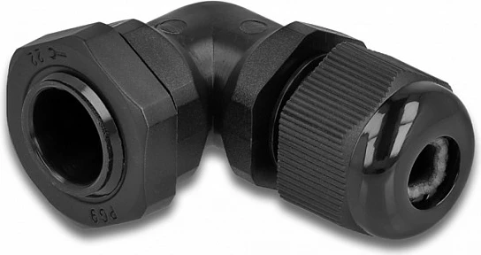 Glandë kabllo DeLOCK PG9 90°, IP68, për kabllo 8 mm, e zezë