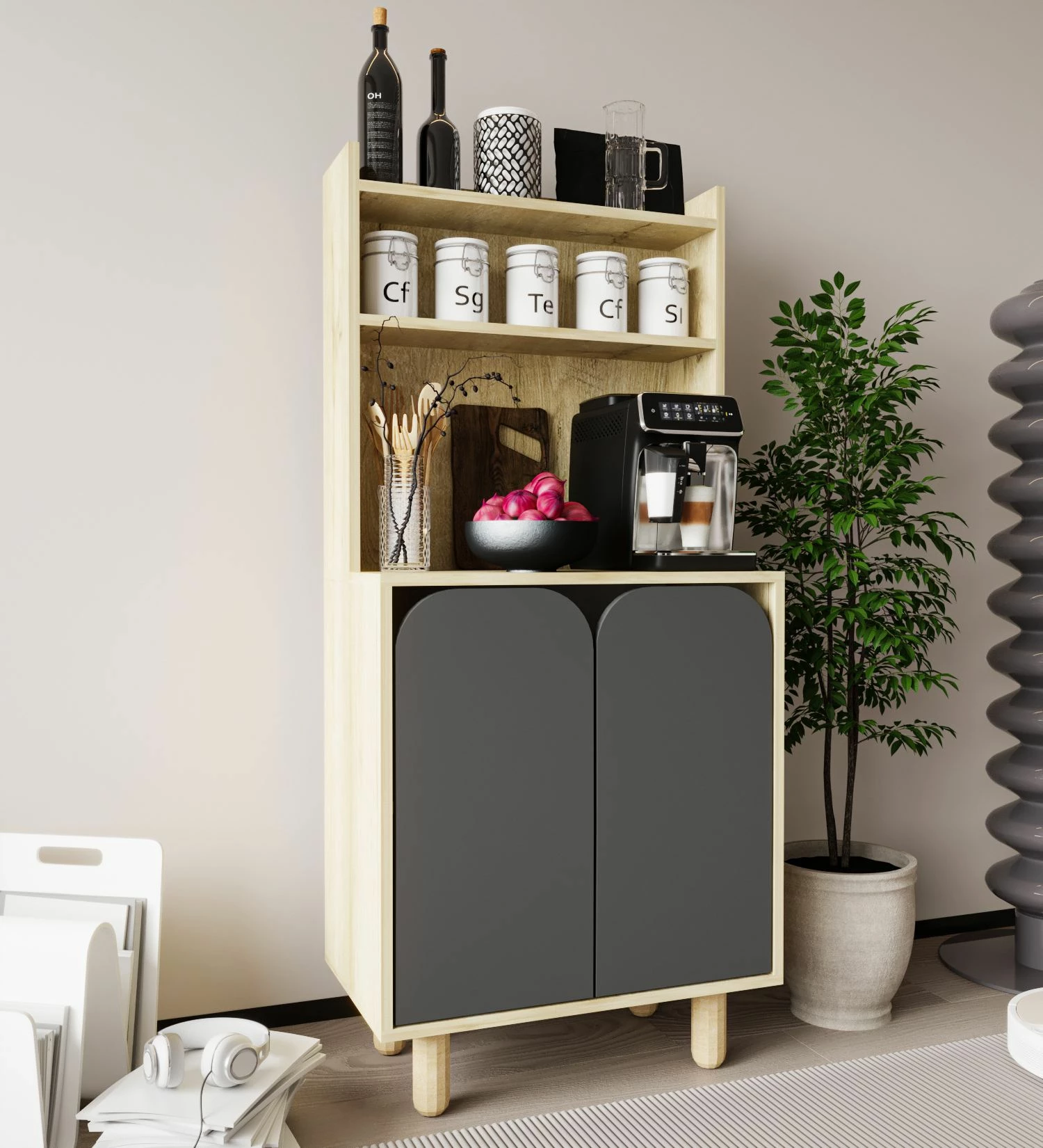 Dollap multifunksional Skye Decor, Parma 2, ngjyrë lisi safir dhe antracit