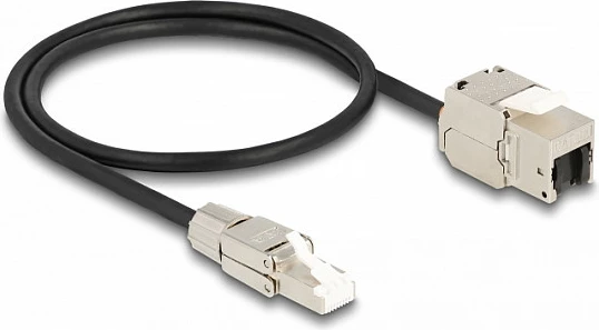 Kabllo rrjeti DeLOCK RJ45 në Keystone RJ45 Cat6a, 0.5m, S/FTP (S-STP), LSZH, e zezë/argjendtë
