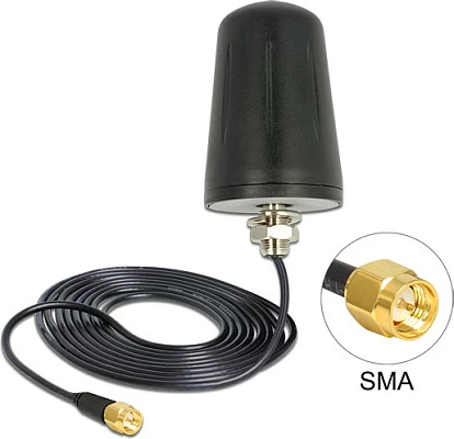 Antenë LoRa DeLOCK 868MHz, SMA (male), kabllo RG-174 3m, IP67, e zezë