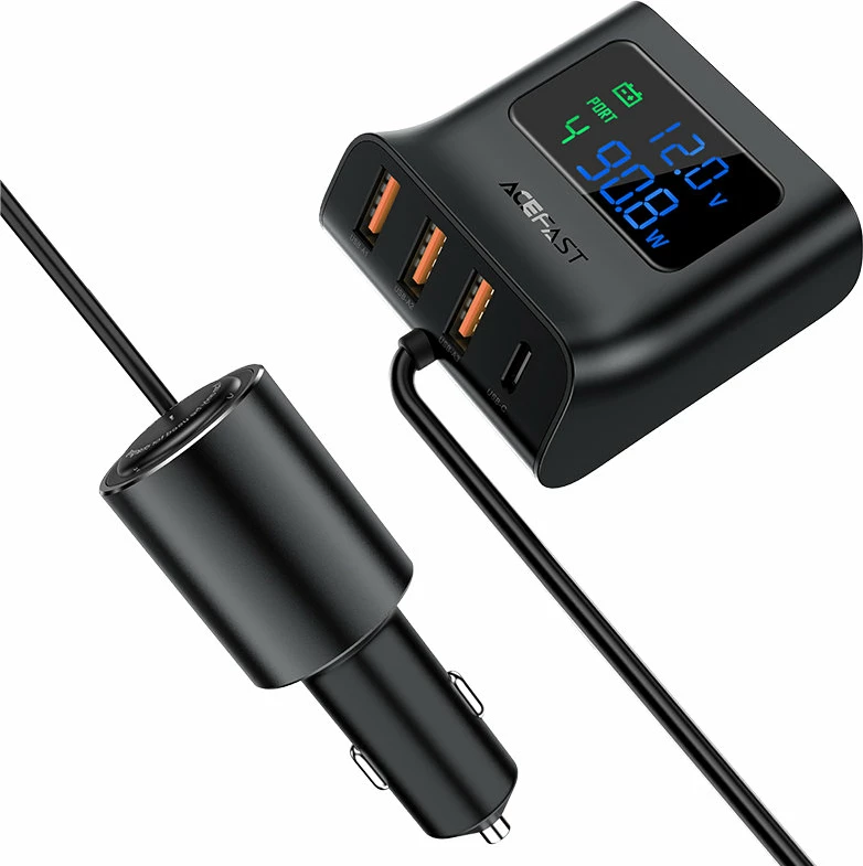 Karikues veture Acefast B8, 90W, 3x USB, 1x USB Type-C, me ekran, i zi