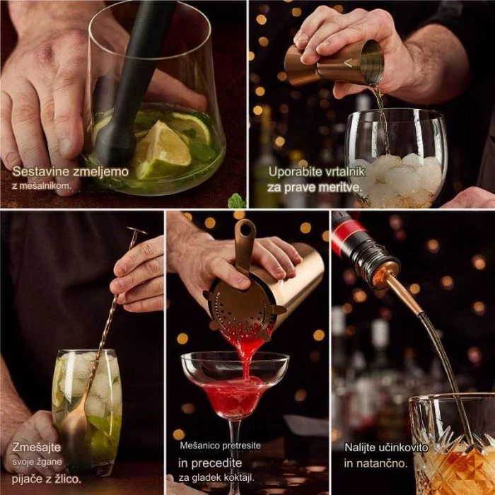 set koktej VONSHEF 1500117 Boston shaker 550 ml + jigger 25/50 ml, brushed copper, set 6 copë