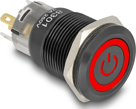 Switch me buton DeLOCK 22023, panel-mount 19 mm, IP65, 250V/2A, zi/kuq