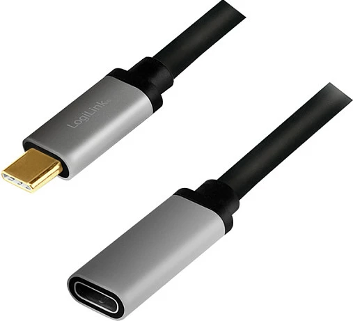 Kabllo zgjatëse USB-C LogiLink USB 3.2 Gen2, C mashkull në C femër, 0.5 m, 10 Gbps, 100W, 4K, zi/gri