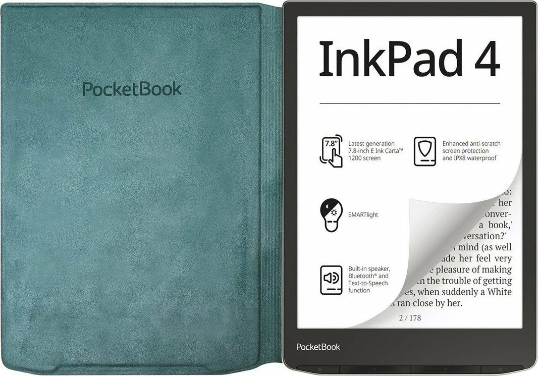 Mbështjellës flip PocketBook InkPad 4 / InkPad Color 2 7.8\" prej lëkure ekologjike, jeshile