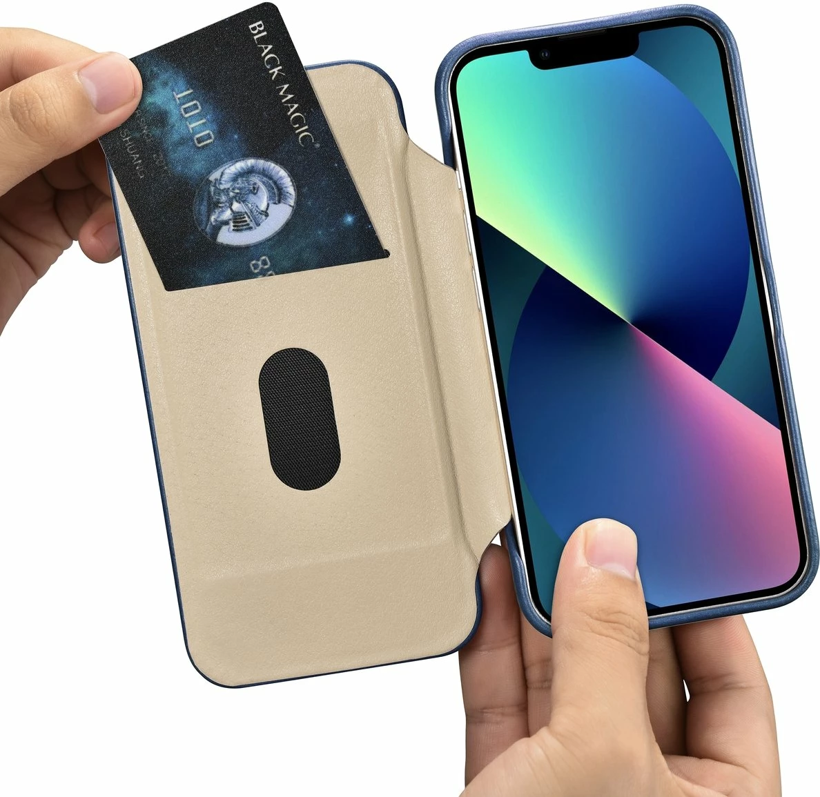 Mbështjellës iCarer Oil Wax Premium Leather Folio për iPhone 14 Plus, MagSafe, kaltër