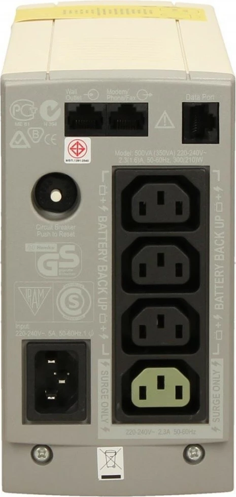UPS APC BK500EI Back-UPS, 500VA, 300W, Tower, USB/RS232, Bardhë