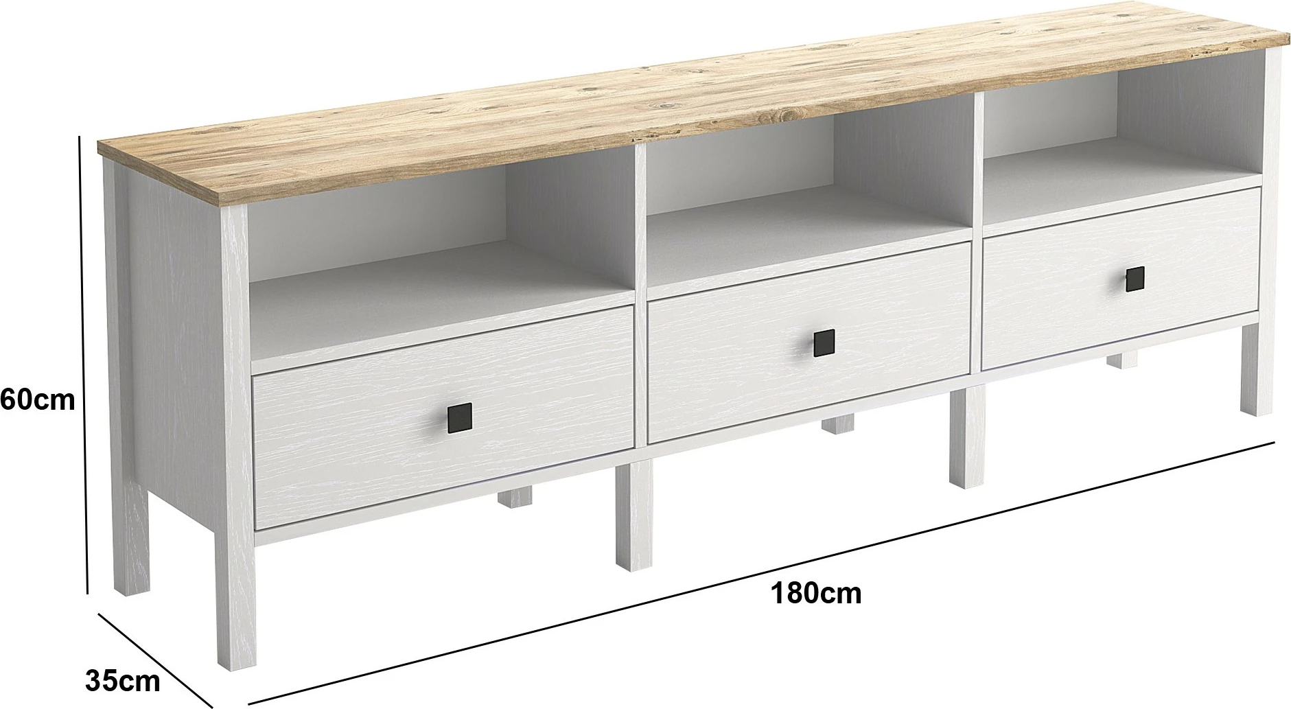 Komodë TV Hanah Home, FRN-10055, ngjyrë druri dhe e bardhë, 180x60x35cm